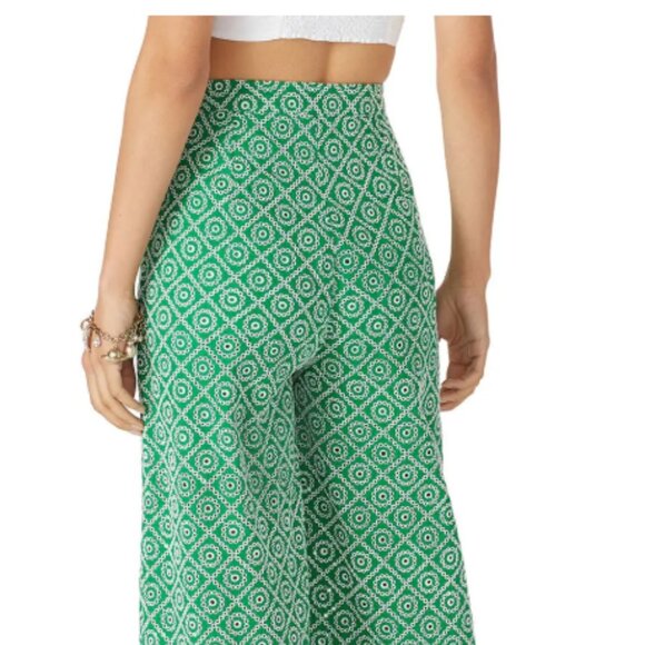 Scotch & Soda Green Broderick Anglaise Trouser Eyelet Crop Wide Leg Pants Small - Picture 2 of 16